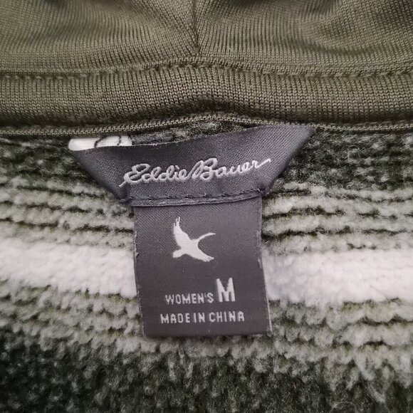 Eddie Bauer Ladies Size Medium Army Green/Off White Striped Fleece Lined Hoodie - Picture 3 of 13